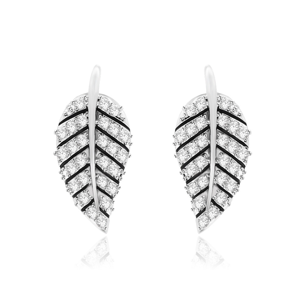 Pave Setting Leaf Earrings